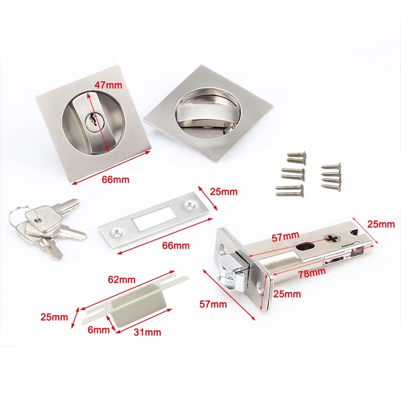 Hoconnie Keyed Pocket Door Lock with Edge Pull Privacy Handle