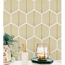 Aniboo Modern Peel and Stick Wallpaper Boho Gold Contact Paper for Cabinets and Drawers Geometric Bathroom Wallpaper Self Adhesive Removable Wallpaper for Bedroom Decorative Contact Paper 17.3"x78.7"