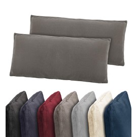 BaSaTex Pack of 2 Cashmere Touch Cushion Covers, Cushion Covers, 40 x 80 cm, Similar to Nicky Teddy Corals Fleece Pillowcase, Grey