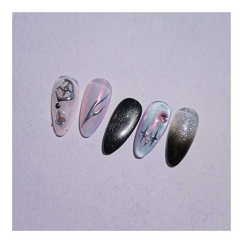 Chrome Crown Handmade Nail Tips Black Magnet Metal Parts Nail