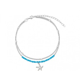 Turmalina 925 Sterling Silver Blue Ball Anklet with Starfish Pendant Length 21cm Extender 5cm, Sterling Silver