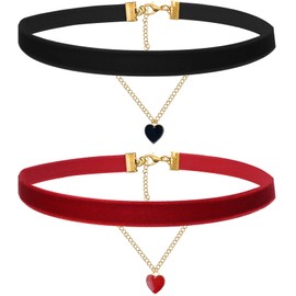 Qusmeiyici 2PCS Velvet Choker Necklace, Classic Velvet Heart Chokers Necklaces Heart Pendant Necklaces Gothic Choker Retro Necklace Layered Adjustable Necklaces Jewelry for Women Girls