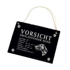 German Wirehaired Sign Slate Engraving - Caution Freilaufender Hund - Door Sign 22 x 16 cm | Dekolando