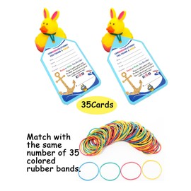 Duck Tags, Duck Duck Tags, Cruising Rubber Duck Tag, Ducking Game Card, Cruise Tag, 2.3 x 3.5 inches, with Hole and Rubber Bands, Set of 35