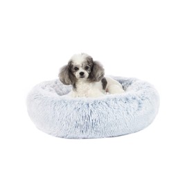 Bedfolks Calming Donut Dog Bed, 23 Inches Round Fluffy Dog Beds for Small Dogs, Machine Washable Anti-Anxiety Plush Puppy Bed（Light Blue, Small）
