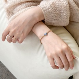 HZMAN 14K Rose Gold Plated Evil Eye Bracelet for Women Love Heart Mal De Ojo Turkish Eye Beads Luck Protection Bracelet Adjustable Cuban Chain Link Bracelets (Blue)