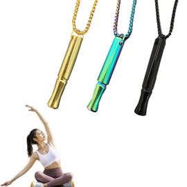 3PCS Breathing Necklace, Anxiety Necklace, Stress Relief Necklace, Portable Anxiety Whistle Breath Necklace, Deep Breathing Anxiety for Men Women (Black + Coloured + Gold)
