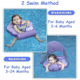 Luckclubtojoy Mambobaby Float Baby Float with Canopy & Tail Non-Inflatable Infant Pool Floats Adjustable Safety Strap Toddler Swim Trainer (Purple)