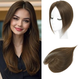 Real Human Hair Toppers,10 Inch Human Hair Toppers for Thinning Hair 360°Coverage Natural Hairpiece Wiglet for Women Daily 7x10CM Swiss Base(4#)