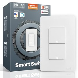 MOES Zigbee - Interruptor Inteligente de 2ª Generación 2 polos, sin Cable Neutro, Requiere MOES Zigbee Hub, Compatible con Alexa y Asistente de Google, Compatible con Tuya