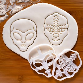 Set of 2 Alien Cookie Cutters (Grey Alien & Reptile Alien Shapes) Bakerlogy