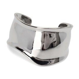 Stainless Steel Wide Bangle Wave Simple Bangle Thick Bone Cuff Wide Thick Bangle Silver Casual Bangle for Women, Silver Stainless Steel