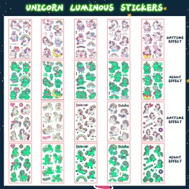 Unicorn Tattoo Children, 10 Sheets Luminous Tattoos Children's Unicorns Glitter Tattoos, Children's Tattoo Girls, Children's Tattoo Skin-Friendly for Party Bags Children's Birthday Small Gifts School