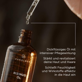 junglück JUNGLÜCK Rizinusöl BIO 50ml - Vegan | 100% reines kaltgepresstes Natur-Öl revitalisiert und schließt Feuchtigkeit und Wirkstoffe effektiv ein | Nährende Pflege für Gesicht, Wimpern, Haare und Nägel