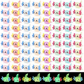 80 Pcs Luminous Mini Resin Axolotl, 8 Colors Glow in The Dark Tiny Animals Miniature Axolotl Figures Tiny Small Little Resin Axolot for Landscape Aquarium Micro Dollhouse Garden Decoration