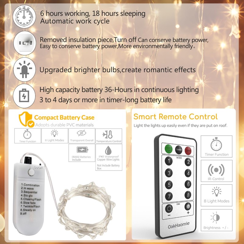 6 Pack Fairy Lights Battery Operated with Timer 2PCS Remote