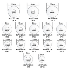 115 Pcs Large Flat Washer Set, Stainless Steel Washers, Lock Washers Assortment Kit, Metal Disc Nuts, 15 Sizes M3/M4/M5/M6/M8/M10/M12 (115 silver)