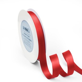 5/8 inch x 50 Yards Double Faced Polyester Red Satin Ribbon, Perfect for Gift Wrapping Very Suitable for Weddings Party Hair Bow Invitation Decorations and More