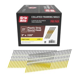 Grip-Rite GR301, 21-degree RH Plastic Strip Collated Fasteners, 3" x .120 Coated Smooth, 4,000 Nails, Reliable and Efficient