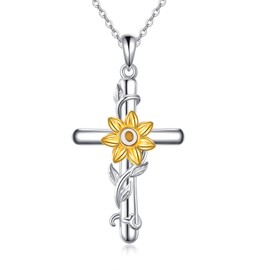 SHEAISRS Cross Necklace for Women Mustard Seed Necklace 925 Sterling Silver Sunflower Faith Cross Necklace Christian Jewelry for Women