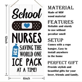 Funny Gift for School Nurse, School Nurses Saving the World One Ice Pack At A Time Sign, Decorative Wood Hanging Wood Plaque, Humorous Nurse Office Decor, Nurse Themed Decor for School Clinic