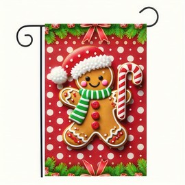 Christmas Garden Flag Gingerbread Man Flag Holiday Yard Banner Christmas Decoration Polyester 12 x 18 Inch Double Sided Small Winter Yard Flag for Outdoor Farmhouse Decoration