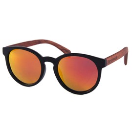 Bexxwell Handmade Sunglasses with Real Wood Temples UV Protection Polarising (Oval Round Wood Wood), Black / red and rosewood