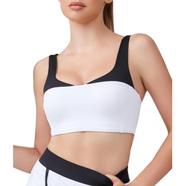 Mustcan Women Square Neck Built in Pads Sports Bra - U Back Yoga Workout Basic Crop Tops-W