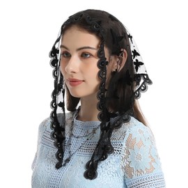 Mantveil Small Triangle Chapel Veil: Short Black Butterfly Lace Mantilla Veils for Catholic Church Latin Mass Head Covering for Women