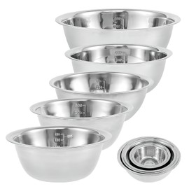 5PCS Stainless Steel Mixing Bowl, Multi-Functional Thick Large Bowls with Measurement Marks Ideal for Baking Salad Preparation Washing Vegetables