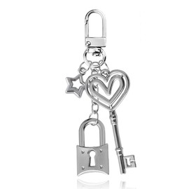 Lock Keychain with Key Star Bag Charms for Handbags Tote Bags Silver Cute Purse Charms Y2K Star Heart Lock and Key Keychains for Women Girls Bag Stationery Accessories Decors