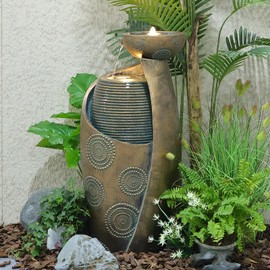 Sunlinua Vase Outdoor Water Fountain, 31.4''H Jar Waterfall Fountain with Warm LED Lights&Durable Pump for Yard, Porches, Home Décor,Garden,Office