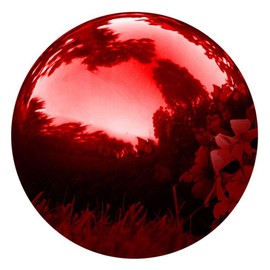 25 cm/10 inch Garden Sphere Mirror Gazing Ball,Red Stainless Steel Polished Reflective Smooth Hollow Globe Ball,Durable Colorful and Shiny Decorations Addition to Garden Patio Yard Home