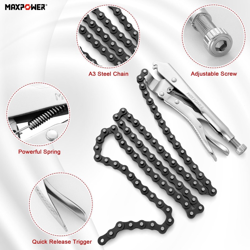 MAXPOWER Locking Chain Clamp, 9-Inch Locking Chain Pliers with 47.2”