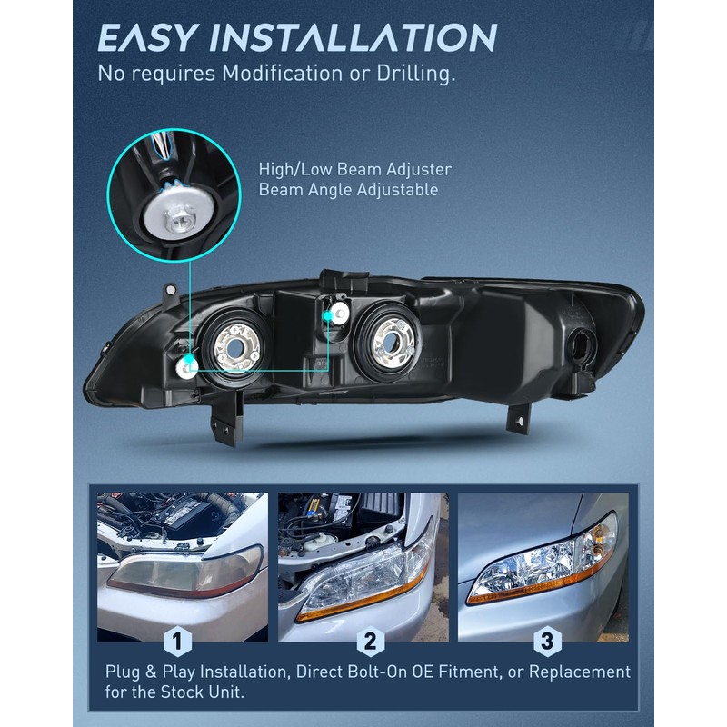 Nilight Headlight Assembly Compatible with 1998 1999 2000 2001 2002
