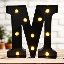 Led Marquee Letters, 8.58 Inch Black Light Up Letters, Small Led Letter Lights, Battery Powered Lighted Letterfor Table, Party, Birthday, Christmas Decor (Black, Letter M)