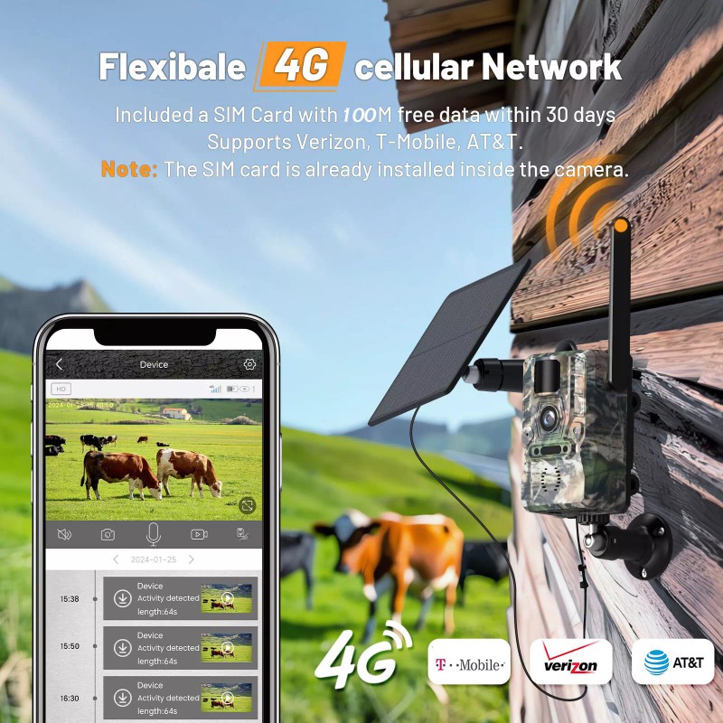 Bigfoot cameras Live Streaming 4g Trail Camera w/Solar panel, EiotSims,