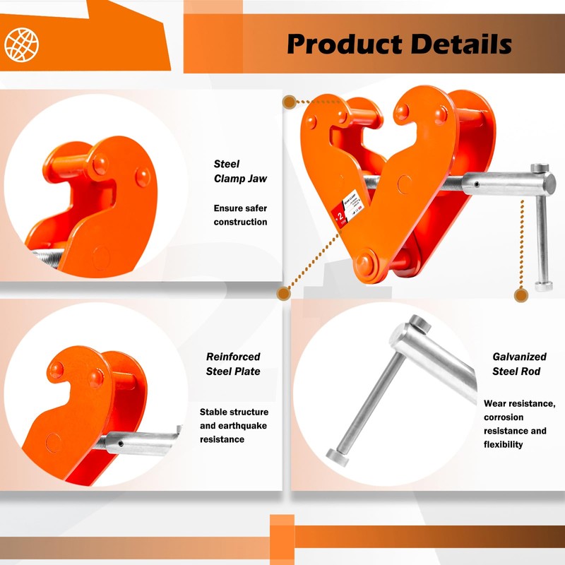 Vertical Beam Clamp 4400lbs/2 ton Capacity 3-9Inch Opening Range Beam