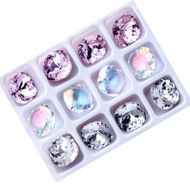 Big Nail Rhinestones,BORNBYME 12PCS Large K9 Glass Rhinestones for Nails Decoration Round Square Shape 10 * 8mm Gemstones Sliver Green Pink Colors Nail Charms