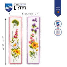 VERVACO Bookmark Cross Stitch Embroidery Kits Counted Cross Stitch Set Flowers Set of 2 DIY Set Adult Embroidery Reading Accessories Gift Counted Pattern Pack Approx. 6 x 20 cm Embroidery Kit for
