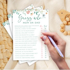 ISOVF 25 Spring Floral Baby Shower Games (5"x7") - 2 Games Double-Sided - Baby Bingo & Guess Who Mom or Dad Game - Spring Theme Gender Neutral Party Favors and Supplies(J08)