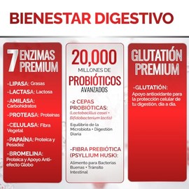 Oby Multi Enzimas digestivas, Probiticos  7 tipos enzimas  Probiticos Bifidobacterium y Lactobacilos  Fibra Psyllium Husk  Glutation  60 caps veganas 