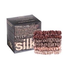 Vinnsels X6 Set Pure Mulberry Silk Scrunchies Coffee Champagne Color For Hair Daily Or Travel Sleep Use thin silk hair ties for Care Ponytail Damage Hair Accessory