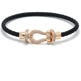 Deelfel Men's Women's Horseshoe Bracelet, Black, Silver, Stainless Steel, Zirconia, Horseshoe, Bangle, Twist, Wire, U-Shaped, Horseshoe Bracelet, Couples Style, Stylish, Cool, Present, One size
