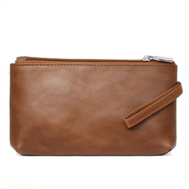 BAWAKO Genuine Leather Wallet with Two Zip Compartments, Women's and Men's Wallet, Coin Card, Key (Light Brown)