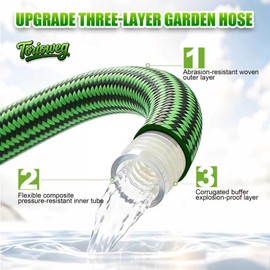 Torioweg Garden Hose 50 FT-Triple-layer pipe, Water Hose with solid Aluminum Fittings, Ultra-Lightweight and Flexible, Abrasion-Resistant, Rust-Resistant,Watering and Cleaning for Outdoor