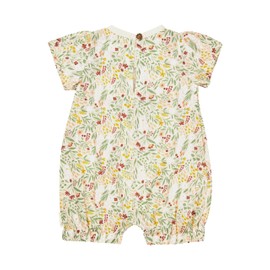 Sterntaler Playsuit Flowers - Baby Player Made of Cotton in Linen Look - Short Sleeve Jumpsuit - Girls Romper in Crotch to Button - Comfortable Summer Clothing from Birth, Pale Pink, 80