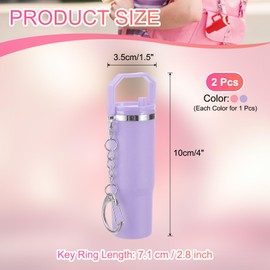 PATIKIL Mini Cup Keychain, 2 Pack Lip Balm Holders Mini Tumbler Key Chains Cute Decor Keychain Charm for Backpack Handbag Purse, Pink, Light Purple