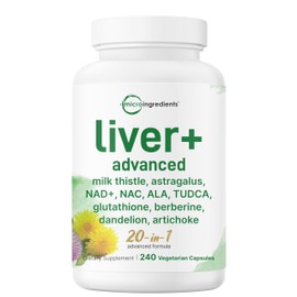 Liver Advanced+, 240 Veggie Capsules | 20-in-1 Complex with Milk Thistle, Dandelion, NAD, NAC, ALA, TUDCA, Glutathione, Artichoke, Turmeric, & Astragalus | Non-GMO, Gluten Free
