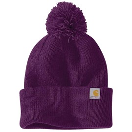 Carhartt Women's Knit Pom Cuffed Beanie, Eggplant